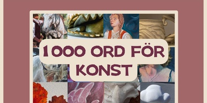 Affisch för konstutställningen '1000 ord för konst' med färgglada konstverk och information om vernissage i Järpen.