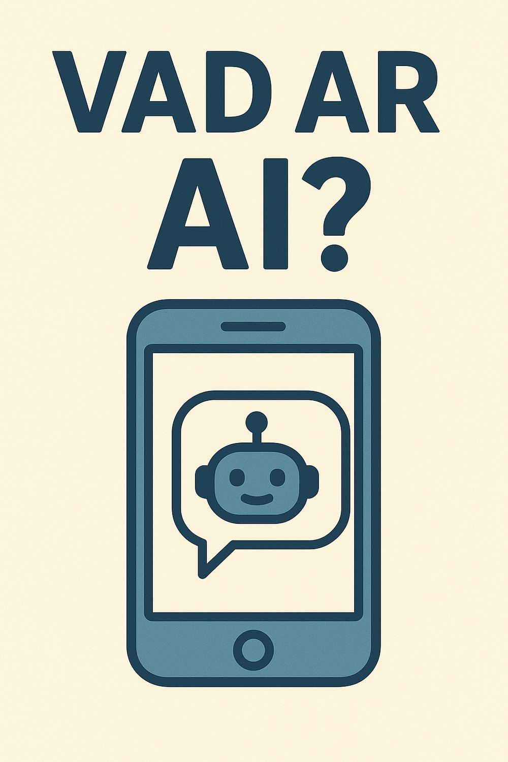 Illustration av en mobil med en pratbubbla och robotikon, samt texten 'Vad är AI?' ovanför.