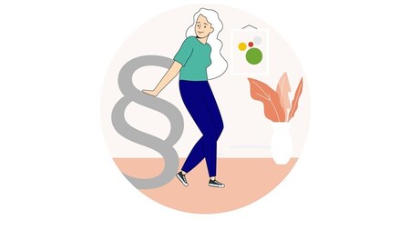 Illustration på en person som står och lutar sig mot ett paragraftecken.