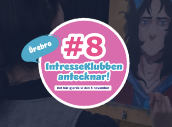 En person målar ett porträtt på en målarduk. Text i cirkel: Örebro #8 IntresseKlubben antecknar!