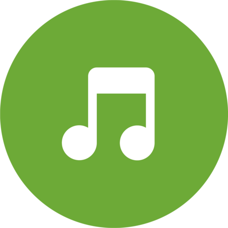 Vit musiknot på grön cirkulär bakgrund.