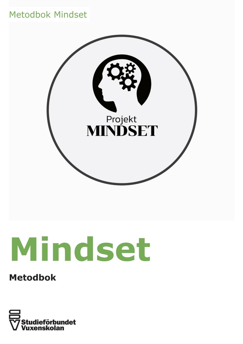 Omslag till boken 'Mindset Metodbok' med en siluett av ett huvud med kugghjul och texten Projekt Mindset.