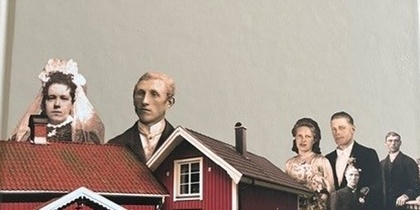 Bokomslag med titeln 'Norra Sanne', visar gamla foton av människor, hus och bilar i en lantlig miljö.
