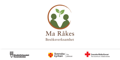 Logotyp för Ma Råkes besöksverksamhet med två stiliserade figurer och gröna blad, samt samarbetspartners längst ner.
