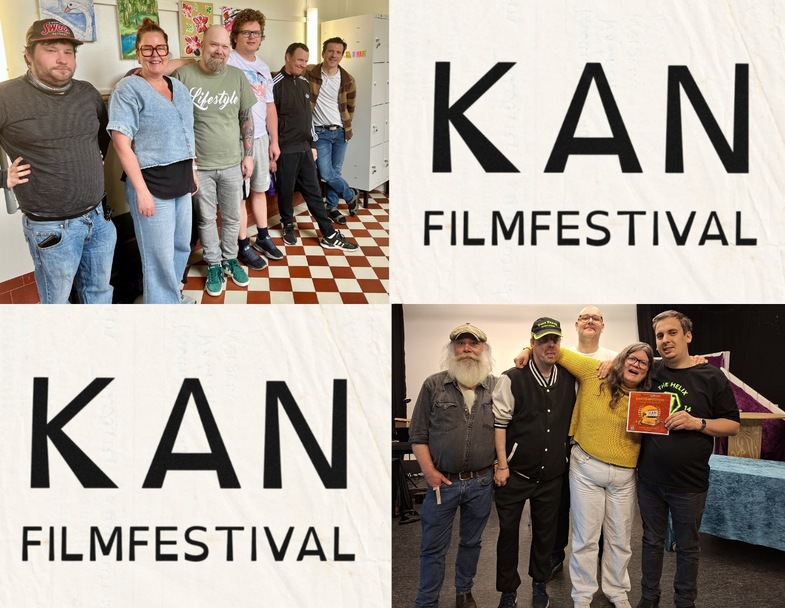 collage med KAN-logga och två gruppbilder på deltagare i KAN Filmfestival