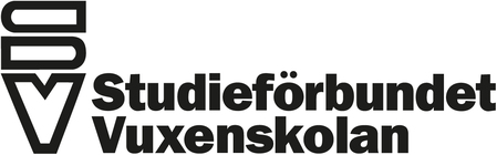 Logotyp för Studieförbundet Vuxenskolan med svart text och grafisk symbol till vänster.