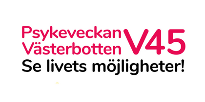 Affisch för Psykeveckan Västerbotten V45 med information om ett föredrag om blommor och bin, samt foto på en leende person.