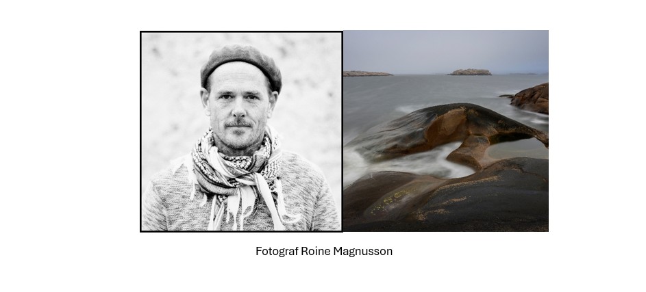 Tvådelad bild: vänster sida visar en person med ansiktet suddat, höger sida visar klippor vid havet under mulen himmel.