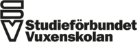 Logotyp för Studieförbundet Vuxenskolan med svart text och grafisk symbol till vänster.