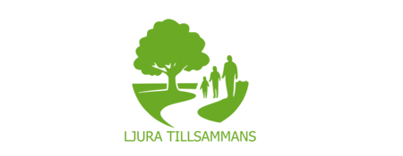 Grön logotyp med ett träd, en stig och tre personer, samt texten 'Ljura Tillsammans' under.