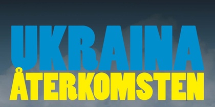 Bokomslag med titeln 'Ukraina återkomsten', en bil står på en äng med fält och himmel i bakgrunden.