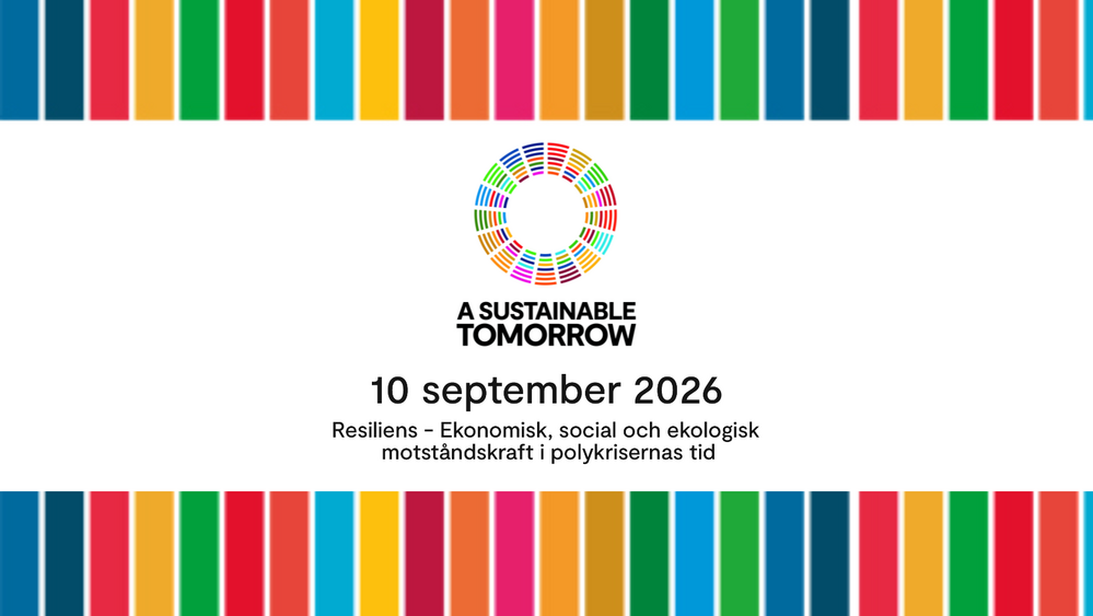 Färgglad affisch för A Sustainable Tomorrow, 10 september 2026, med text om resiliens.
