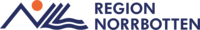 Logotyp för Region Norrbotten med stiliserade blå linjer, en orange cirkel och texten REGION NORRBOTTEN.