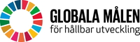 Logotyp för Globala målen för hållbar utveckling med färgglad cirkel och svensk text.