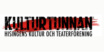 Logotyp för Kulturtunnan, Hisingsens kultur och teaterförening, med svart och röd text på vit bakgrund.