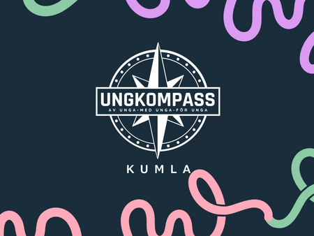 Logotyp för Ungkompass Kumla med en kompassros och färgglada slingor på mörk bakgrund.