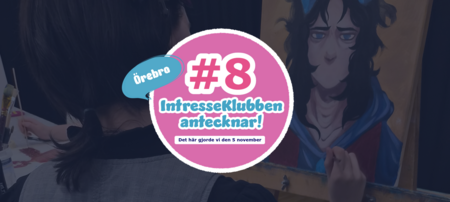 En person målar ett porträtt på en målarduk. Text i cirkel: Örebro #8 IntresseKlubben antecknar!