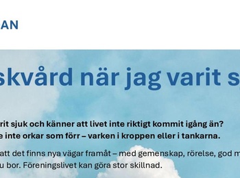 Affisch om friskvård för personer som varit sjuka, med information om ett event och programinnehåll.
