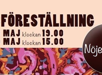 Affisch för dansföreställning på Nöjeshallen, med datum och tider i maj, färgglad bakgrund.
