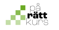 Logotyp med texten 'på rätt kurs' och gröna kvadrater i ett mönster till vänster om texten.
