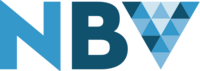 Logotyp med bokstäverna NB och en triangel av blå nyanserade trianglar som bildar ett V.