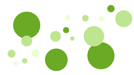 Flera gröna cirklar i olika storlekar på vit bakgrund.