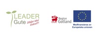 Tre logotyper: Leader Gute, Region Gotland och Europeiska unionen med text på svenska.