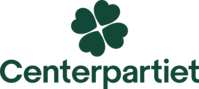 Centerpartiets logotyp med en grön fyrklöver ovanför texten 'Centerpartiet'.
