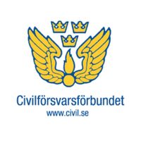 Logotyp för Civilförsvarsförbundet med gula vingar, tre kronor och texten www.civil.se.