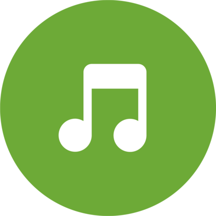 Vit musiknot på grön cirkulär bakgrund.