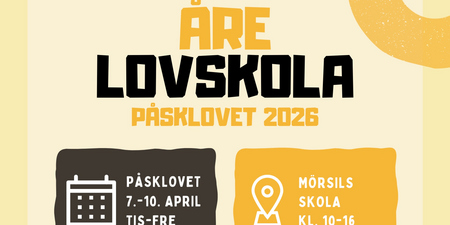 Affisch för Åre lovskola påsklovet 2026 med information om datum, plats och aktiviteter för elever i årskurs 6–9.