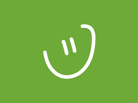 En enkel, vit, tecknad smiley på grön bakgrund.