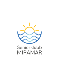 Logotyp med en stiliserad sol över vågor och texten 'Seniorklubb MIRAMAR' under bilden.