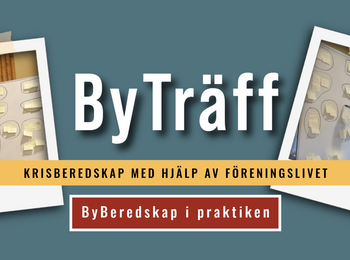 Två personer diskuterar krisberedskap vid en whiteboard med post-it-lappar, texten ByTräff syns i mitten.