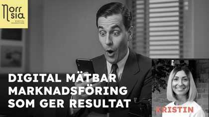 Två personer arbetar med digital marknadsföring, text på svenska om mätbara resultat, logotyp för Norrsida.