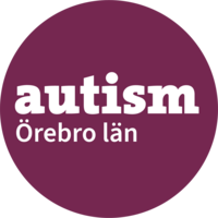 Lila cirkel med vit text: autism Örebro län.