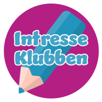 Logotyp med texten 'Intresse Klubben' och en blå penna på en lila cirkelbakgrund.