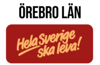 Textbild med orden 'Örebro län' och 'Hela Sverige ska leva!' på röd bakgrund.