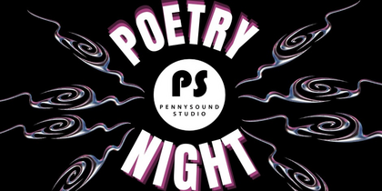 Svart text på svart bakgrund. Poetry Night