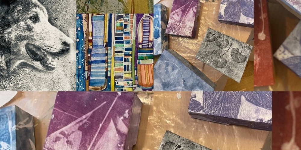 Kollage med olika motiv i många färger