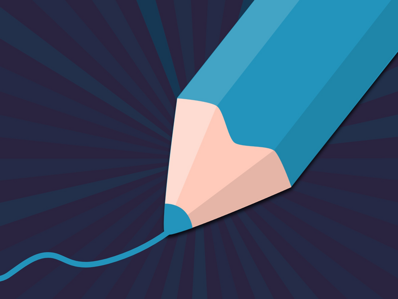 blå penna, färgpenna, illustration, teckning, ritande, lila bakgrund, konst, skiss, skolmaterial, färgglad, grafisk design