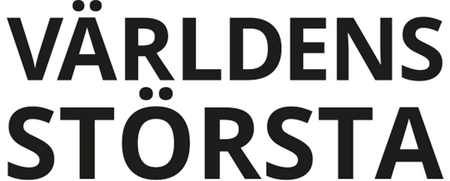 Texten 'Världens största musikfestival' i svart, versaler, på vit bakgrund.