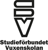 Logotyp för Studieförbundet Vuxenskolan med svart text och grafisk symbol ovanför.