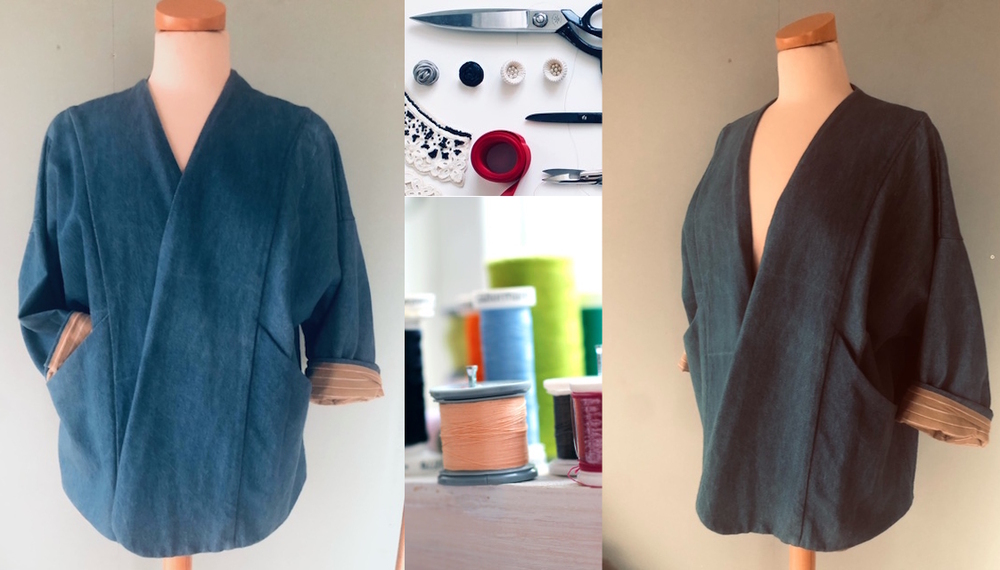 Kimonojacka på provdocka och sytråd