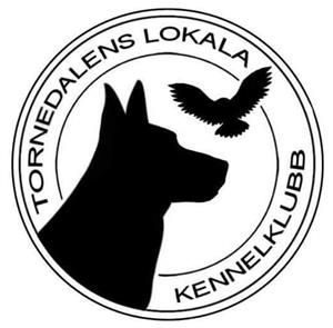 Logotyp med siluett av en hund och en fågel, omgiven av texten 'Tornedalens Lokala Kennelklubb'.