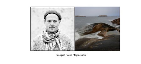 Tvådelad bild: vänster sida visar en person med ansiktet suddat, höger sida visar klippor vid havet under mulen himmel.