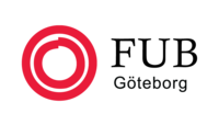 Logotyp för FUB Göteborg med röd cirkelsymbol och svart text på vit bakgrund.