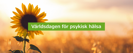 En solros i motljus på en åker med texten 'Världsdagen för psykisk hälsa' över bilden.