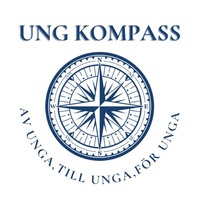 Logotyp med texten 'UNG KOMPASS' och en kompassros, samt texten 'AV UNGA, TILL UNGA, FÖR UNGA' runt kompassen.