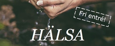 Affisch för inspirationsdag om hälsa i Falkenberg, med händer som skopar vatten och text om fri entré.